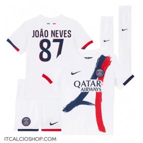 Paris Saint-Germain Joao Neves #87 Seconda Maglia Bambino 2024-25 Manica Corta (+ Pantaloni corti)